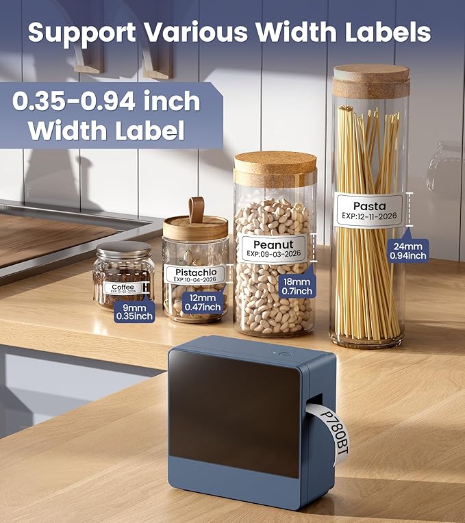 Large Print Label Maker Machine with-Tape 1 Inch, Rechargeable Bluetooth Label Maker Waterproof-Labels, Wireless Labeler Print Wide Tape~9mm 12mm 18mm 24mm, P780BT for Business Warehouse Industrial