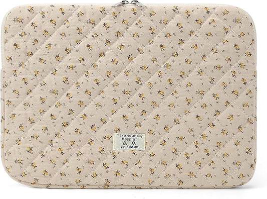 Puffy Laptop Sleeve 13 Inch Cute Quilted Laptop Protective Case Padded Floral Computer Sleeve for MacBook (A-Yellow, 13 Inch)