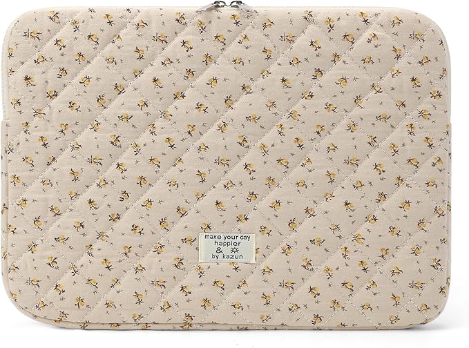Puffy Laptop Sleeve 13-15.6 Inch Cute Quilted Laptop Protective Case Padded Floral Computer Sleeve for MacBook (A-Yellow, 11 Inch)