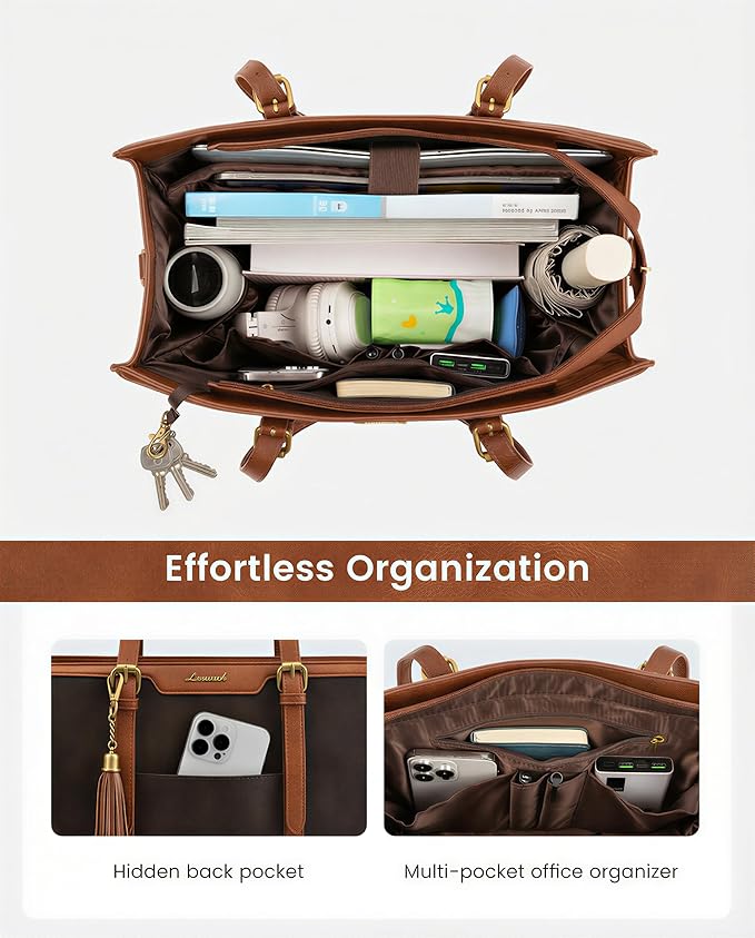 LOVEVOOK Laptop Bag for Women Vintage Leather Work Tote 15.6 inch Large Capacity Computer Bag with Clutch Purse for Teacher,Office,Casual