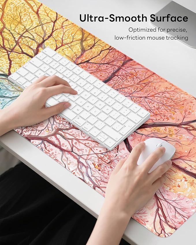 Nature Mouse Pad, 31.5 x 11.8 Large Desk Mat with Stitched Edges & Non-Slip Base, Mousepad for Office, Home, Work, Sunset Tree