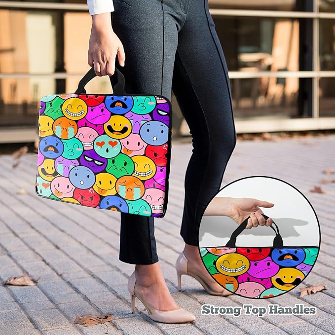 Laptop Sleeve Case 15 inch Plus Cute Mousepad, Colorful Smile Faces Slim Carrying Case Durable Handbag Protective Travel Laptop Bag for 13-15 inch Tablet,Laptop, Ultrabook Notebook