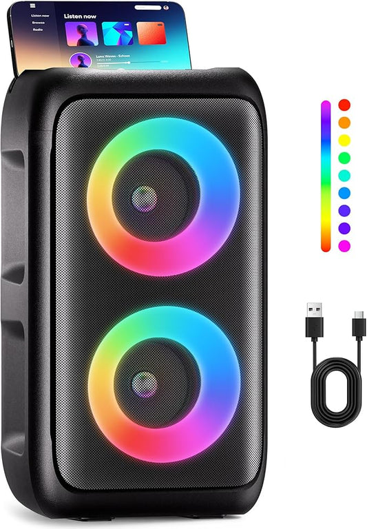 Bluetooth Speaker，Portable Party Speaker with Colorful Lights，Wireless Speaker with HD Loud,Surround Sound Systems Support TWS/AUX/USB/TF Card Ideal for Party,Home,Outdoor Camping