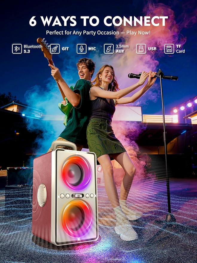 Bluetooth Speaker, 240W Peak Loud Party Speaker with Big Bass, 20H Playtime, TWS, BT5.3, Large Portable Wireless Boom Box with LED Light for Outdoor Backyard Beach Home (Leather Red)