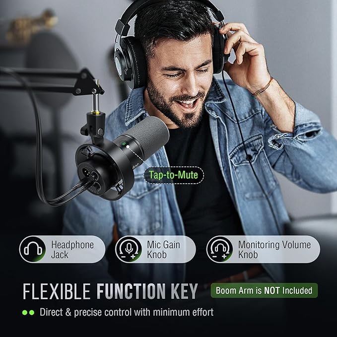 FIFINE Dynamic Microphone, XLR/USB Podcast Recording PC Microphone for Vocal Voice-Over Streaming, Studio Metal Mic with Mute, Headphone Jack, Monitoring Volume Control, Windscreen-Amplitank K688