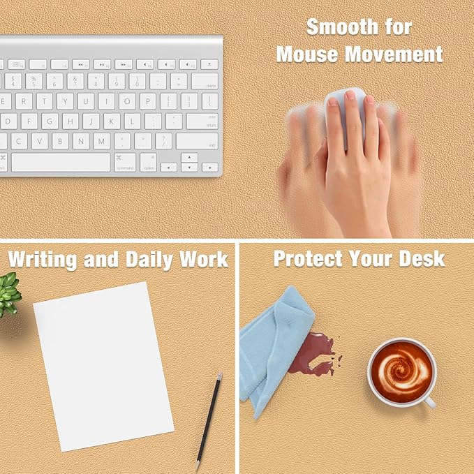 Hsurbtra Desk Pad, 30" x 14" PU Leather Desk Mat, XL Extended Mouse Pad, Waterproof Desktop Blotter Protector, Non-Slip Ultra Thin Large Laptop Keyboard Writing Mat for Office Home, Earth Yellow