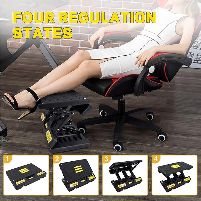 Foot Rest for Under Desk at Work,Height Adjustable Footrest,with Massage Roller and Thick Cushion,Ergonomic Foot Rest,for Car,Office,Computer,Gaming,Adjustable Metal Frame,All-Season Use