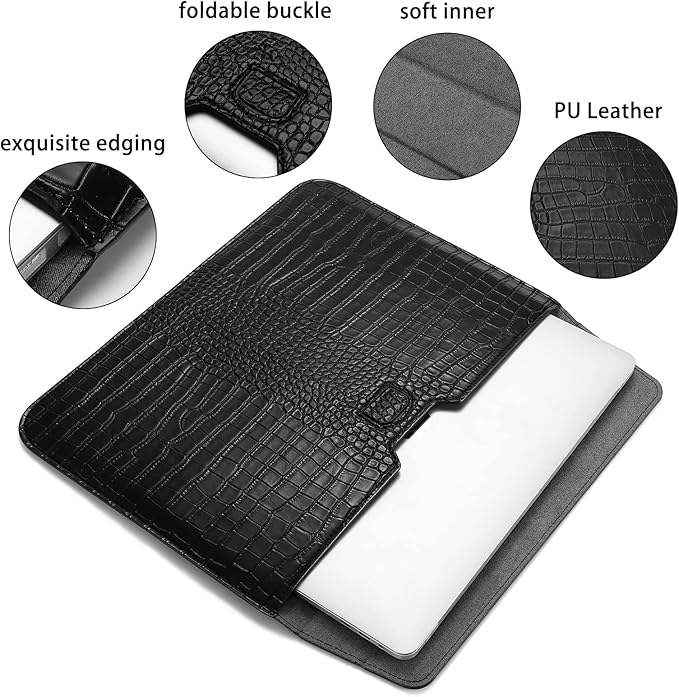 MOSISO Laptop Case 13 inch, 13 inch Laptop Sleeve Compatible with MacBook Air M4 M3 M2 M1 2025-2018 / Pro M2 M1 2025-2016, Crocodile Grain PU Leather Flap Case Bag, Black
