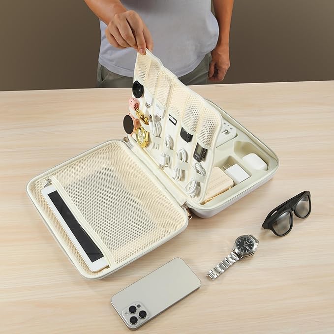 Electronics Organizer Case,Travel Essentials Bag for iPad,Tablet, Charger, Cables, Power Bank,Lapel Mic, Earphones, Watches, Tech Accessories Carry Bag for Travel, Live Streaming, Business Trip