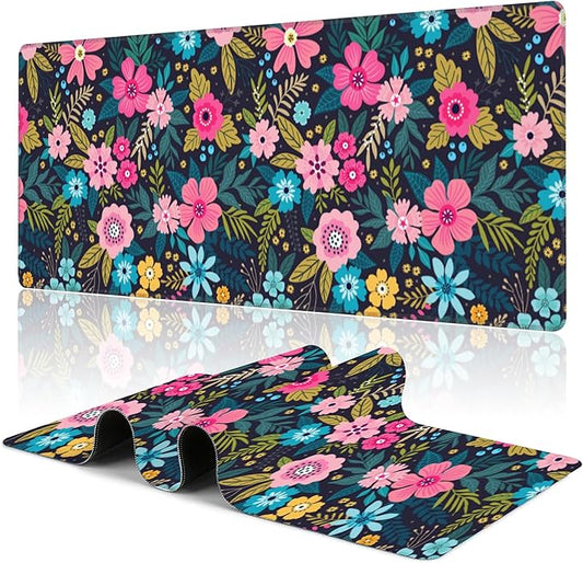 Beautiful Flowers Desk Pad, Colorful Modern Floral Gaming Mouse Pad Mat, 31.5"X15.7" Extended Gaming Mouse Pad with Stitched Edge Non-Slip Base for Office, Keyboard, Laptop