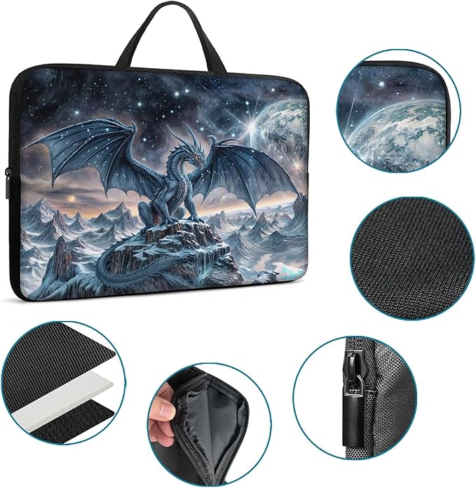 Laptop Sleeve Bag with Handle Computer Protective Soft Cover Case for 14 Inch 13 Inch Laptop,Blue Dragon