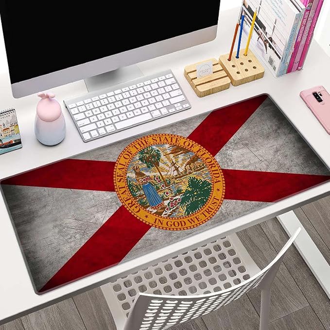 Florida Flag Gaming Mouse Pad Large,Florida Flag Mouse Pad Gaming Mouse Mat Desk Pad,31.5 x 11.8 Desk Mat Mouse Pads for Desk,Extended Keyboard Mousepad with Non-Slip Base and Stitched Edge