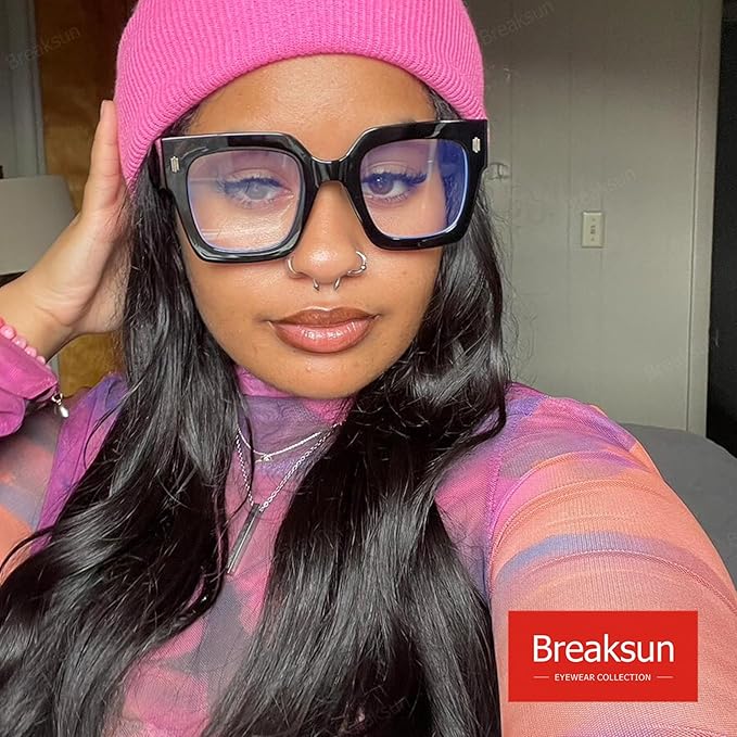 Breaksun Fashion Oversized Blue Light Blocking Glasses for Women Men Trendy Big Square Frame Computer Eyeglasses