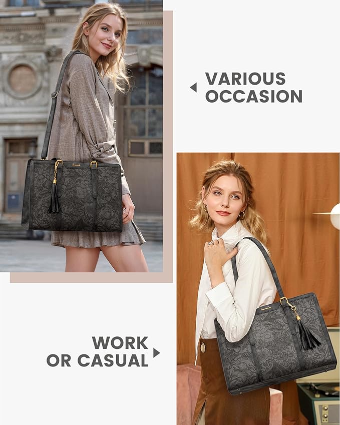 LOVEVOOK Work Tote Bag for Women,17.3 inch Vintage Laptop Tote Large Capacity Leather Computer Bag with Clutch Purse for Teacher,Office,Casual