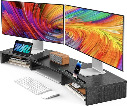 AMERIERGO Dual Monitor Stand Riser for 2 Monitors, Monitor Stand for Desk, Adjustable Computer Monitor Stand with 2 Slot, Multifunctional Desktop Organizer Stand for Laptop, PC, Computer, Printer