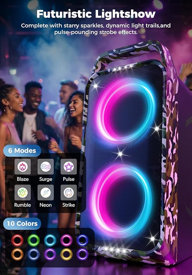 Portable Bluetooth Speaker: 240W Peak Powerful Loud Sound Deep Bass Wireless Boombox Large Subwoofer 15 Hours Battery Life Fast Charging with Led Light Show for Party Outdoor Camping Backyard