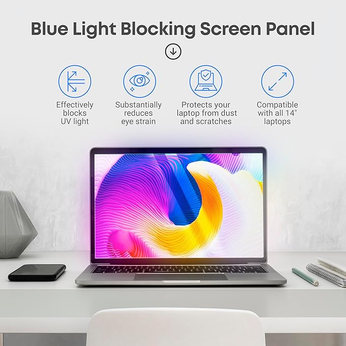 VINTEZ 14 inch Blue Light Blocking Screen Protector Panel for 16:9 Widescreen Computer Monitor and Laptop - PC Anti-UV Eye Protection Filter Film - Anti-Scratch Diagonal Frame Shield [1 Pack]