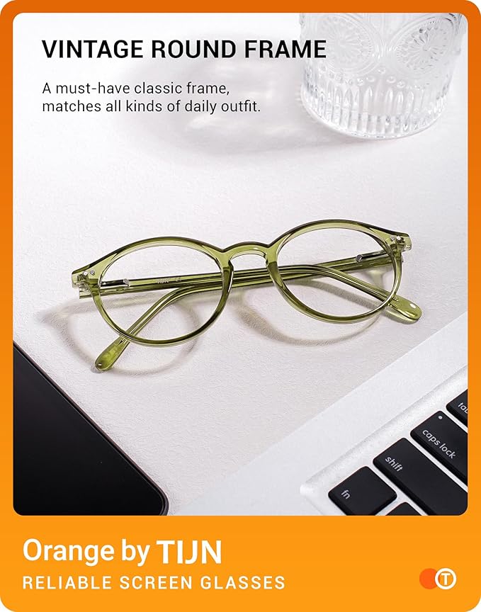 TIJN Blue Light Blocking Glasses Men Women Vintage Thick Round Rim Frame Eyeglasses