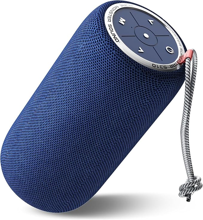 Monster S310 Upgraded Bluetooth Speaker, 30W Portable Speaker, 360° Stereo Sound with Punchy bass, TWS Pairing, IPX6 Waterproof, Bluetooth 5.2, 24H Playtime, Perfect for Home, Outdoor, Beach, Blue