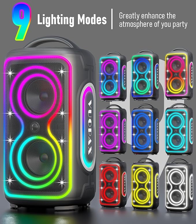 Large Bluetooth Speaker, 240W Peak Power Portable Party Speakers Bluetooth Wireless, 24H Playtime/Fast Charge/Bass Boost/RGB Lights/TWS/ IP65 Waterproof Outdoor Speaker for Party, Beach,Camping