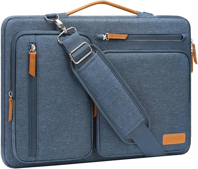 MOSISO 360 Protective Laptop Shoulder Bag,13-13.3 inch Computer Bag Compatible with MacBook Pro 14, HP, Dell, Lenovo, Asus Notebook,Side Open Messenger Bag with 4 Zipper Pockets&Handle, Haze Blue