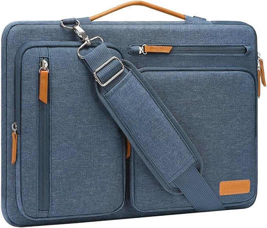 MOSISO 360 Protective Laptop Shoulder Bag,15-15.6 inch Computer Bags Compatible with MacBook Pro 16 inch, HP, Dell, Lenovo, Asus Notebook,Side Open Messenger Bag with 4 Zipper Pockets, Haze Blue
