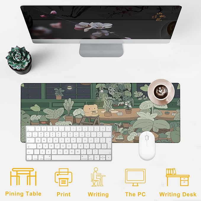 Desk Mat Kawaii Anime Desk Pad for Keyboard and Mouse, Large Mousepad with Stitched Edges for Work Game Office, 31.5 x 11.8 in