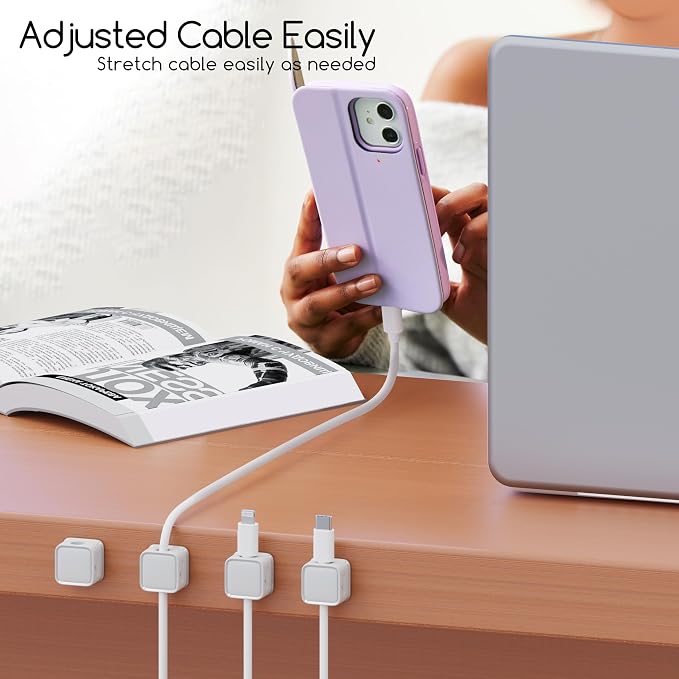 Cord Organizer Holder, 8 Pack Magnetic Desk Cable Clips Management, Hide Phone Charging Cable Keeper, Strong Adhesive Wire Charger Holder for Nightstand, Kitchen Appliances, Office Supplies - Image 3