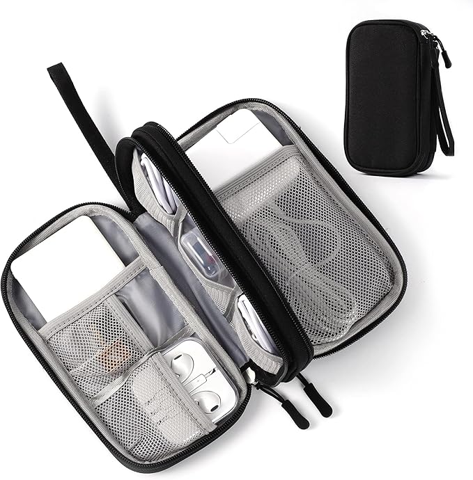 Travel Electronic Organizer Pouch Bag, 3 Compartments Portable Electronic Phone Accessories Storage Multifunctional Case for Cable, Cord, Charger, Hard Drive, Earphone(Black)