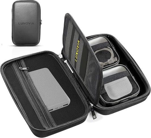 Hard Shell Tech Organizer – Protective Travel Case for Cables, Chargers & Accessories | Mid-Size Electronics Organizer with Removable Pouches