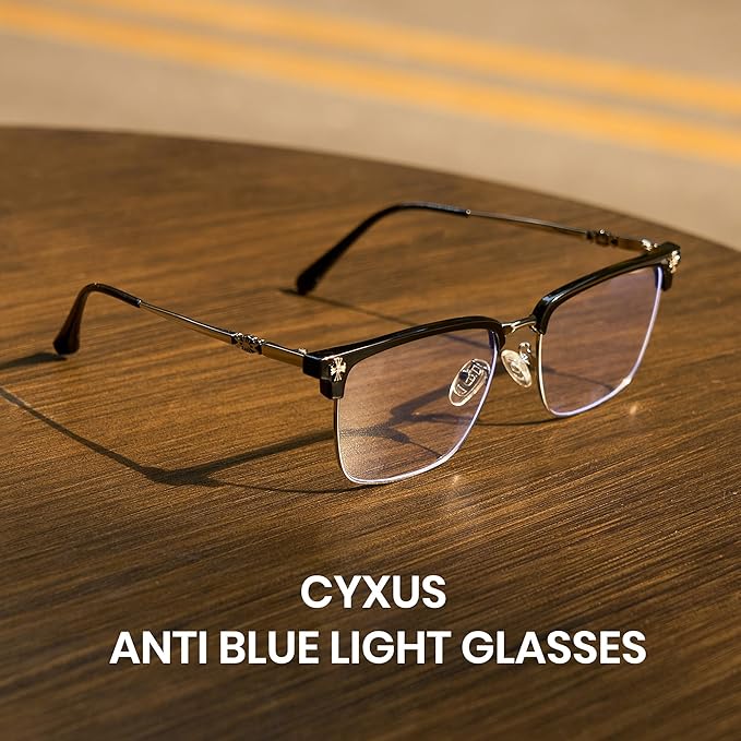 Cyxus Retro Blue Light Glasses Men - Square TR90 Metal Blowline Frame Stylish Trendy for Computer Daily Work 8252