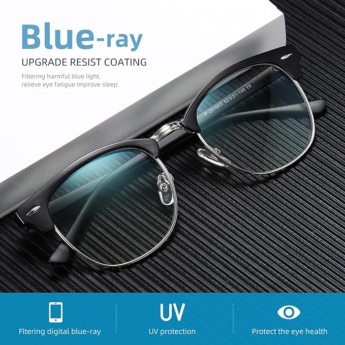 Blue Light Blocking Glasses Vintage Half Frame UV Clear Lens Anti Eyestrain Computer Gaming Glasses for Women Men