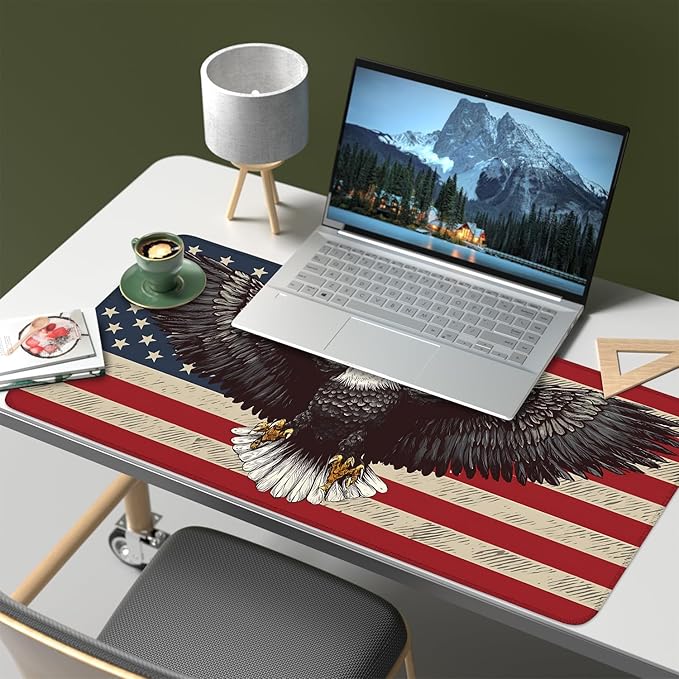 Mouse Pad, Large Anti-Slip with Stitched Edges Desk Mat Desktop Laptop Computer Desk Keyboard Mat,Table Protector Blotter Mat (Eagle Flag, 35.4" x 15.7")