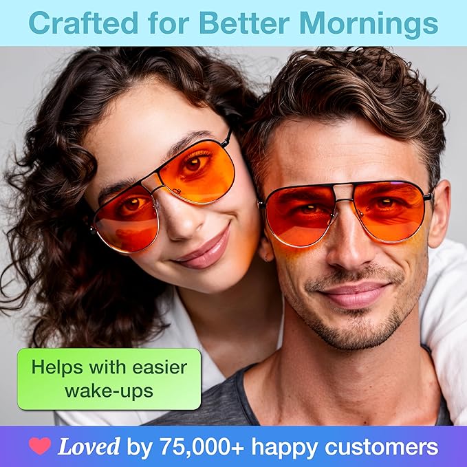 Orange Aviator Blue Light Blocking Glasses for Better Sleep - 97% Premium Metal Classic Aviators Computer Migraine Glasses for Women & Men - Amber Gaming Glasses - Blue Light Blocker Anti Eye Strain
