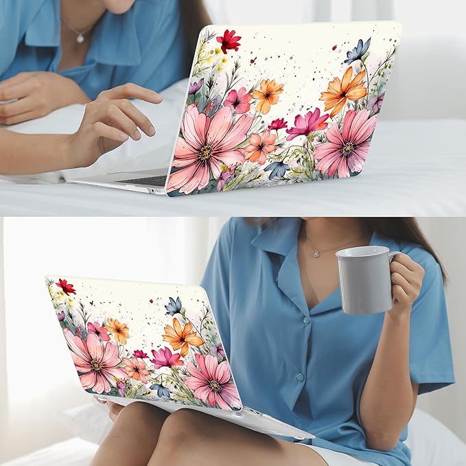 Mektron Case for MacBook Air 13 inch M1 A2337 A2179 A1932,Hard Cover 2018-2021 Air 13-inch with Touch bar & Touch ID, Exclusively Designed Protective Shell with Screen Protector, Colorful Floral