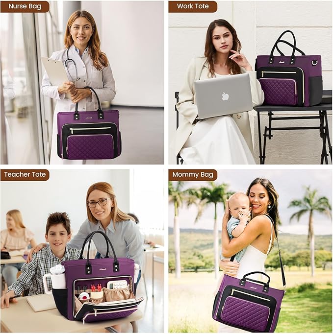 LOVEVOOK Teacher Tote Bag for Women Work, Nurse Bags With Large Cup Holder Laptop Bag With Laptop Compartment, Professional Computer Briefcase Business Purses, Diaper Bag Mother Gift, 15.6 Inch