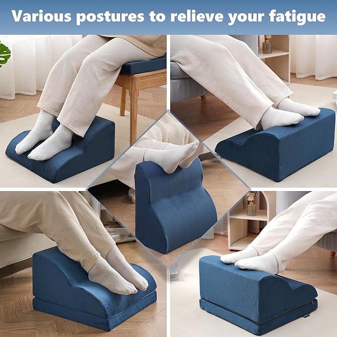 Removable & Washable Foot Rest for Under Desk, 2-Tier Adjustable Foot Stool for Office and Home, Ergonomic Footrest for Seating Comfort at Work/Study (Machine Washable Cover-Blue)