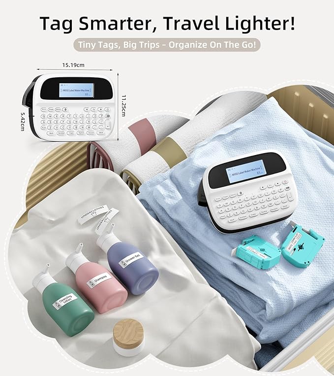 Label Maker Machine with-Tape, Rechargeable Label Maker Waterproof-Labels, Backlit Bluetooth Labeler, M950 12mm Portable Labeling Maker for Home Organization Office School Teacher Supplies