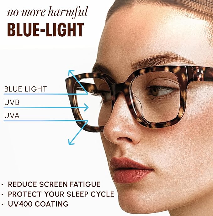 IBOANN Oversized Blue Light Glasses for Woman, Funky Fashion Glasses With Preppy Look, Reduce Screen Fatigue Computer Glasses