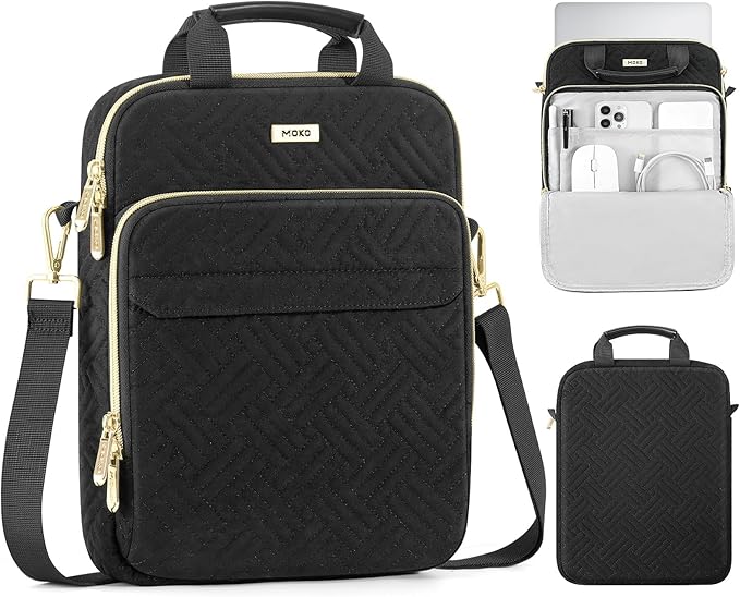 MoKo 13-14 in Puffer Laptop Sleeve Bag for 13-inch New Mac Air M5/Neo A18 Pro, 14-inch Mac Pro M5/M4/M3/M2/M1, 13.8“ Surface, Puffy Laptop Carrying Case with Handle & Shoulder Strap, Black