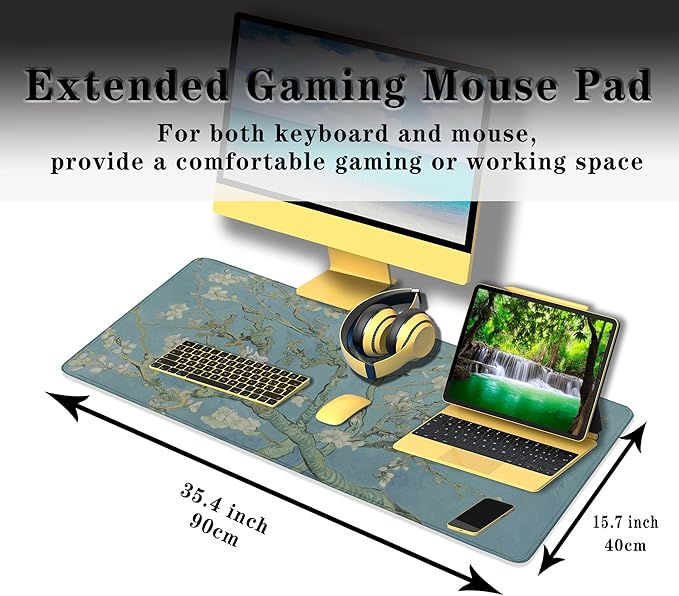 Big Mouse Pad Modern Desk Pad Computer Desk Mats Large Mouse Pads Large Mousepad Waterproof Non-Slip Rubber Base 35.4 X 15.7 for Game Office, Vincent Almond Blossom