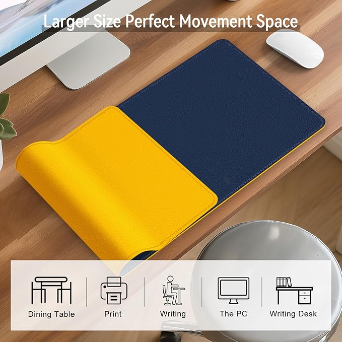 Dual Sided Leather Desk Mat - Waterproof Desk Pad - Ideal for Large Mouse Pad and Desk Mats on Top of Desks (Dark Blue, 33"*13")