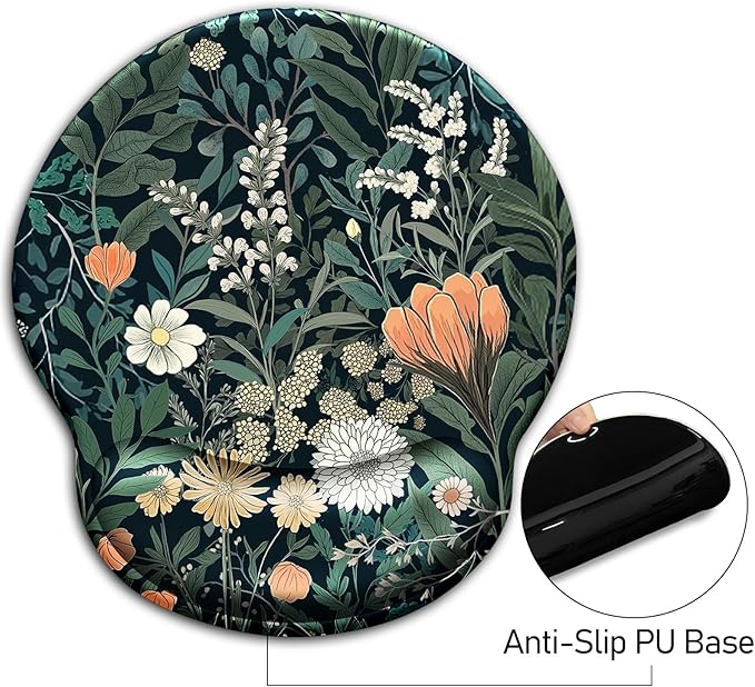 Floral Mouse Pad with Wrist Rest, Wildflower Ergonomic Mousepad Wrist Support for Desk, Green Plant Weed Gaming Mouse Pads for Wireless Mouse Computer Work Home Desk Accessories Office Supplies