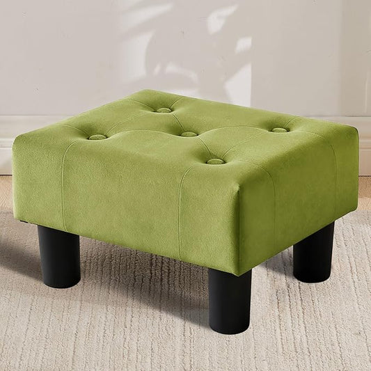 Small Foot Stool Ottoman, Velvet Footstool Ottoman Foot Rest for Couch, Rectangle Footstools and Ottomans Small for Living Room, Entryway (Olive Green)