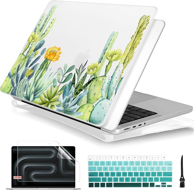 Batianda for MacBook Pro 14 Inch Case 2026-2021 Release M5 M4 M3 M2 M1 Pro/Max, 1.2mm Slim Graphic Hard Shell Cover with Keyboard Cover, Screen Protector 4-in-1 Bundle, Cactus