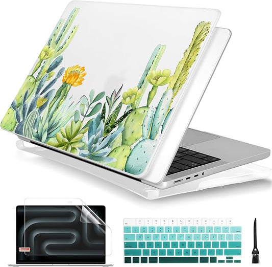 Batianda for MacBook Pro 14 Inch Case 2026-2021 Release M5 M4 M3 M2 M1 Pro/Max, 1.2mm Slim Graphic Hard Shell Cover with Keyboard Cover, Screen Protector 4-in-1 Bundle, Cactus