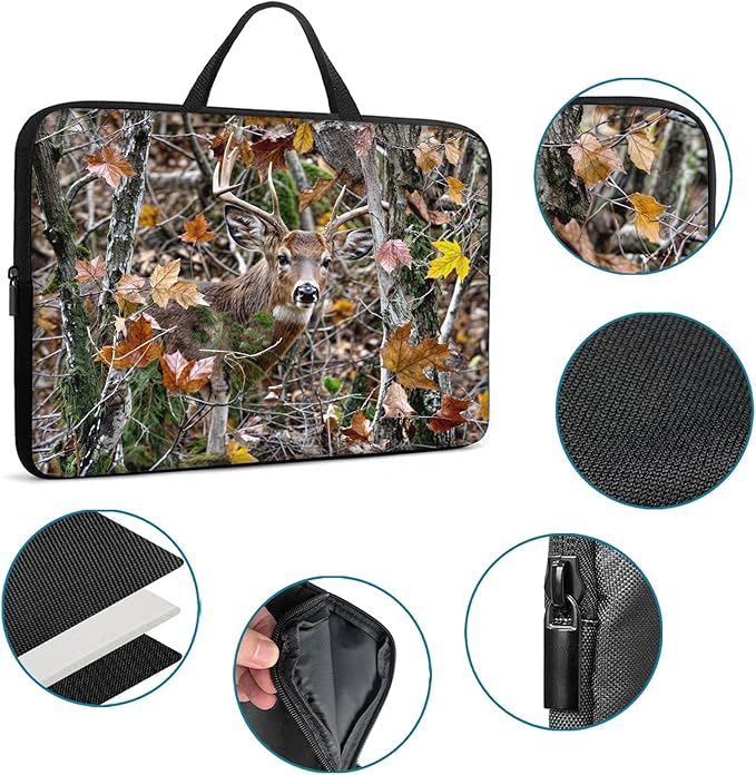 Laptop Sleeve Bag with Handle Computer Protective Soft Cover Case for 14 Inch 13 Inch Laptop,Deer in Forest