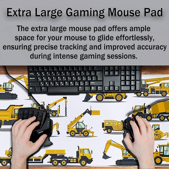 Big Mouse Pad Yellow, Keyboard Mouse Pads Computer Mats, Big Gaming Mouse Pad Waterproof Non-Slip Rubber Base, 35.4 X 15.7 inch for Work/Game/Office/Home Large Construction Equipment