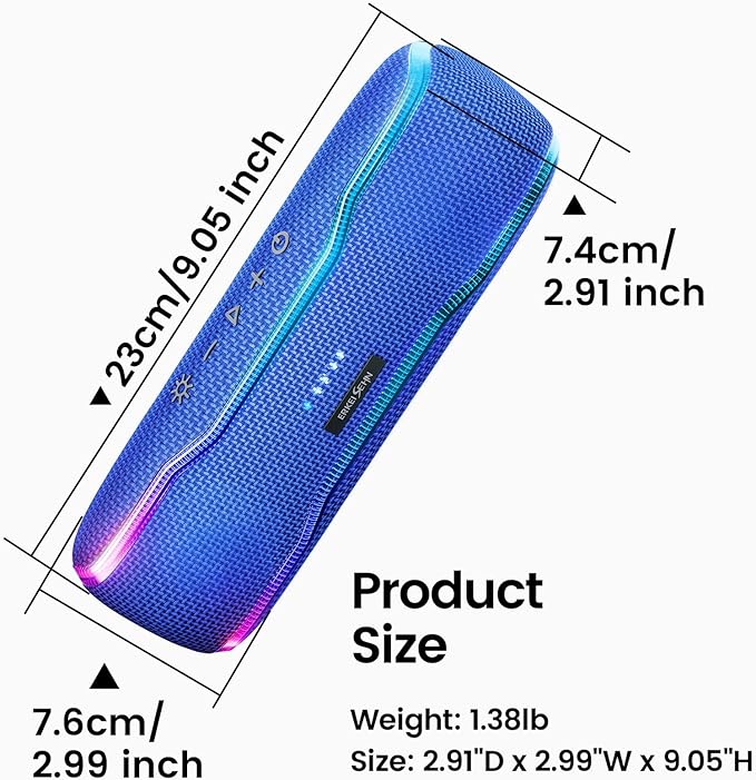 ERKEI SEHN Bluetooth Speaker, IPX7 Waterproof Wireless Speakers, Flashing Light, 25W Super Bass, 24H Playtime, Birthday Valentines Gifts for Him/Men, TWS Pairing, Beach Vacation Essentials, Blue