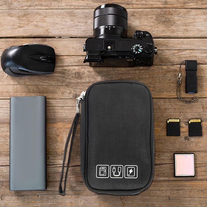 1Pcs Portable Cable Organizer Bag Small Electronic Cable Pouch Electronics Accessories Organizer Travel Digital Storage Bag for Power Bank Charger Card, Black